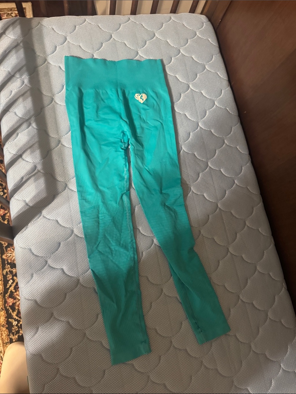 Seamless Teal Women's Leggings with Heart Logo